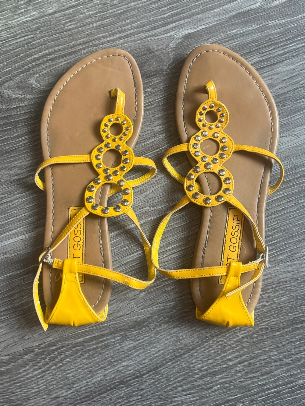 Yellow T-Strap Sandals with Ankle Straps